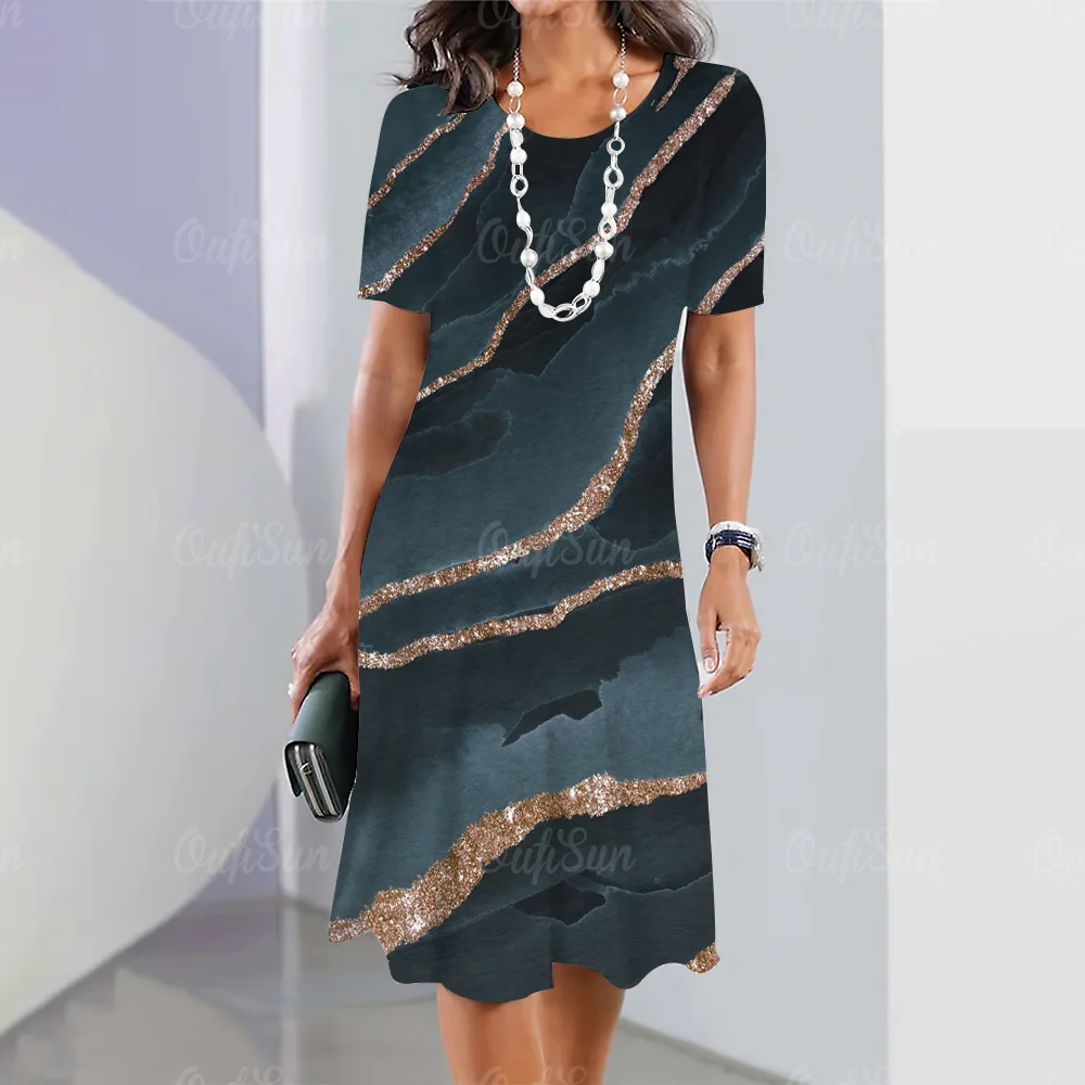 2024 New Women's Dresses Graphic Print Elegant & Beautiful Midi Dresses Plus Size Female Summer One-piece Dress Free Shipping 