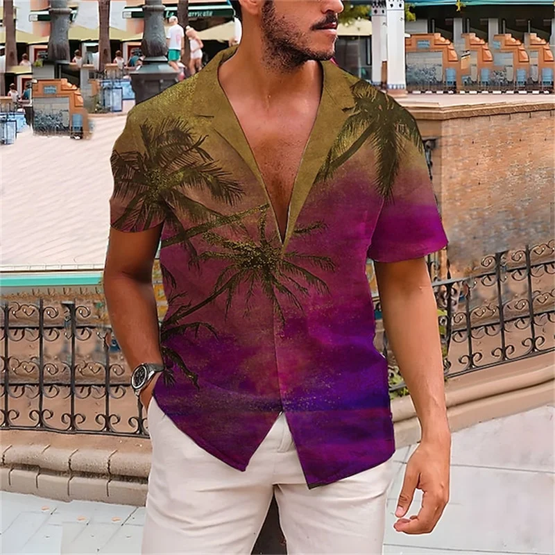 Hawaiian Floral Shirts Beach Summer Button Shirt Men's Beach Vacation Breathable Short Sleeved Shirtfashionable Cool Lapel Shirt 4