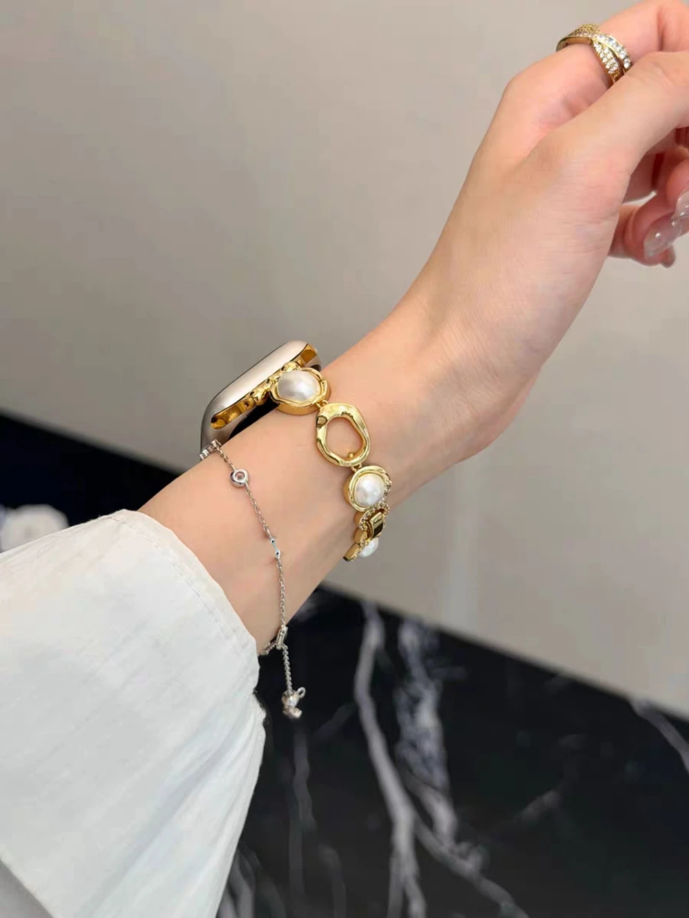 Elegant Pearl Metal Strap Bracelet Link