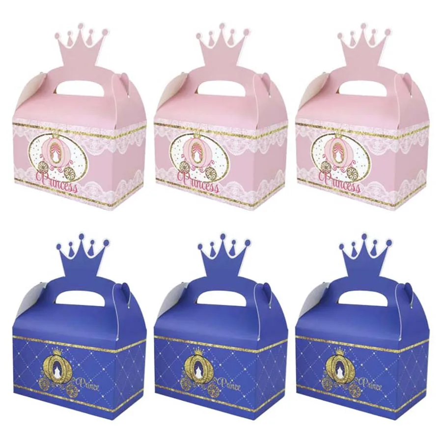 12PCS Prinzessin Prinz Geburtstag Thema Party Geschenk Süßigkeiten Kuchen Handheld Box