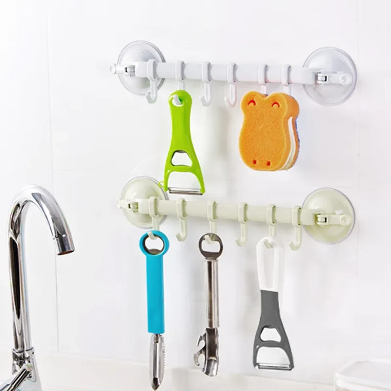 Adjustable 6 Hooks Double Suction Cup Towel Hanger Rack Hanging Shelves Holders Lock Type Sucker Bathroom Hook Organizer U3 multifunctional hooks,towel holder,suction cup hook