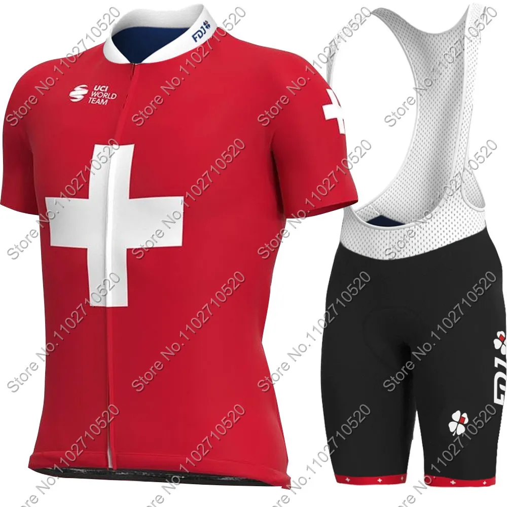 FDJ サイクルジャージ ビブショーツ セット スーツ Fdj スイスチームサイクリングジャージセット 2025 メンズ