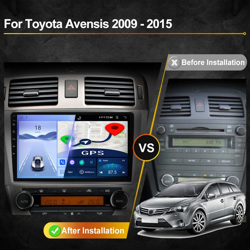 Autoradio Android 2 Din 9 Pollici Per Toyota Avensis T27 2008-2015 - 2G+64G, Wireless Carplay, GPS, WiFi, Bluetooth, Telecamera Posteriore - 4