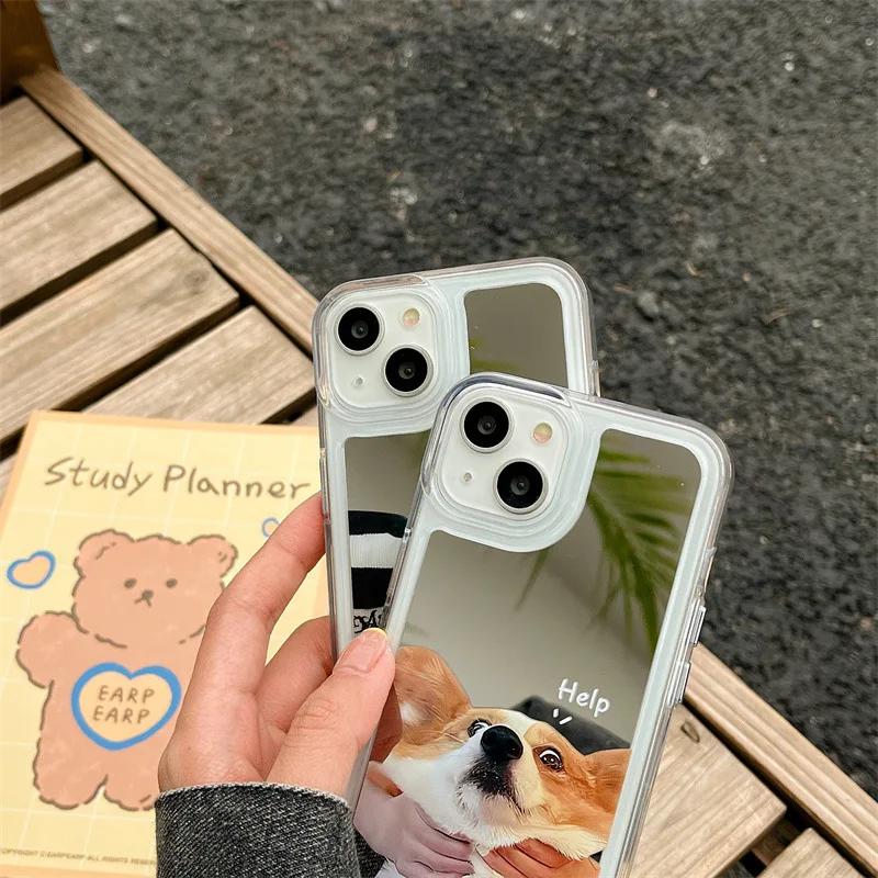 For iPhone 14Promax 2023 New Ins Net Red Funny Cute Dog Mirror Case 14Pro 13Promax 12 11