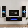 Floating TV Stand with 36" Electric Fireplace, High Gloss Finish Wall Mounted Fireplace Entertainment Center with Storage 4
