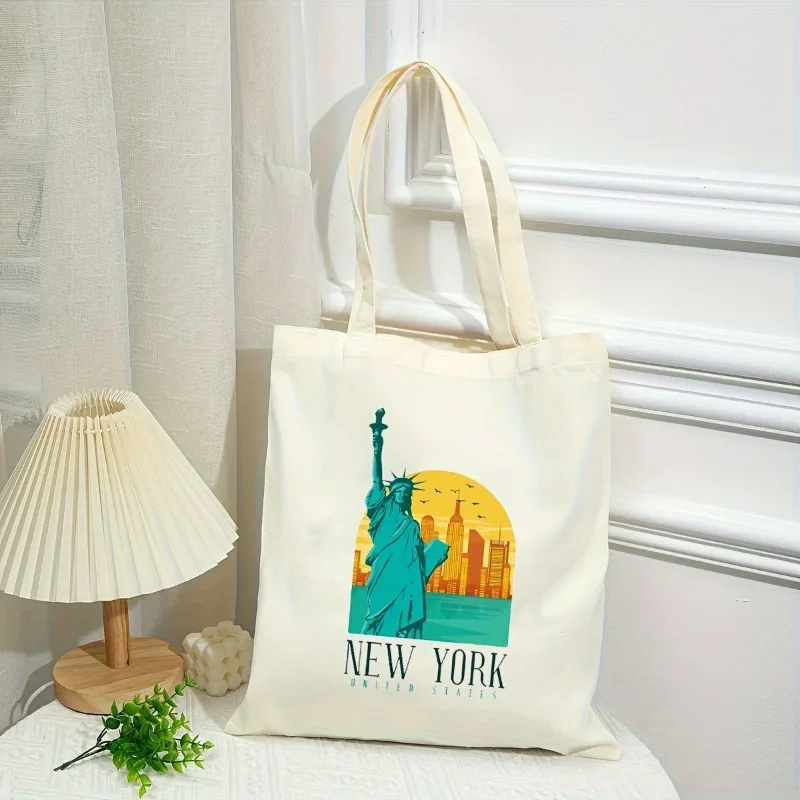 New York Fashionable Women Shoulder Bags Canvas Lady Tote Handbag Large Capacity Shopping Bag Reusable Casual Girl Handbags Gift 2