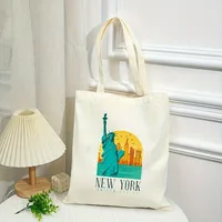 New York Fashionable Women Shoulder Bags Canvas Lady Tote Handbag Large Capacity Shopping Bag Reusable Casual Girl Handbags Gift 2