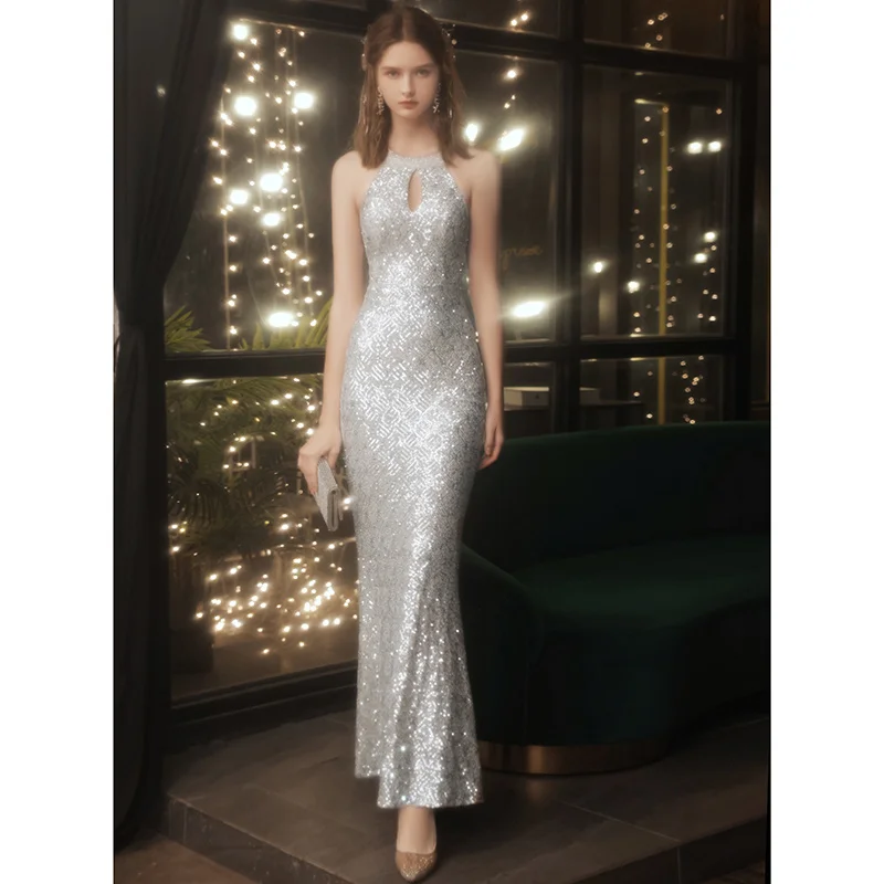 

Evening Dress 2023 New Hanging Neck and Fishtail Design Sense, Small and High end Banquet Temperament, Celebrity Host Dress,