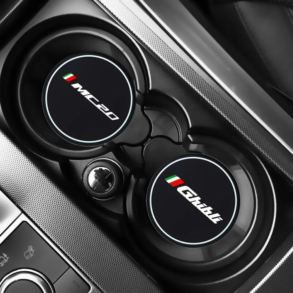 2Pcs Car Coasters Water Cup Slots Non-Slip Mat Waterproof Water Cup Mat Drink Pad For Maserati Granturismo Ghibli MC20 Grecale
