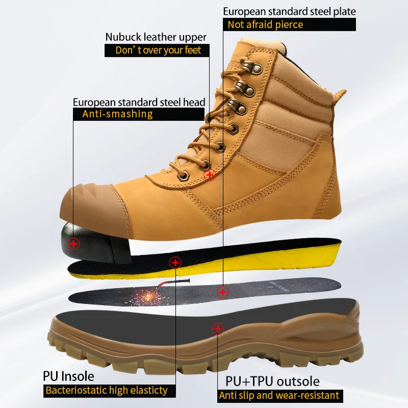 2025 Cowhide Dermis Men Work Boots High-quality Safety Shoes Men