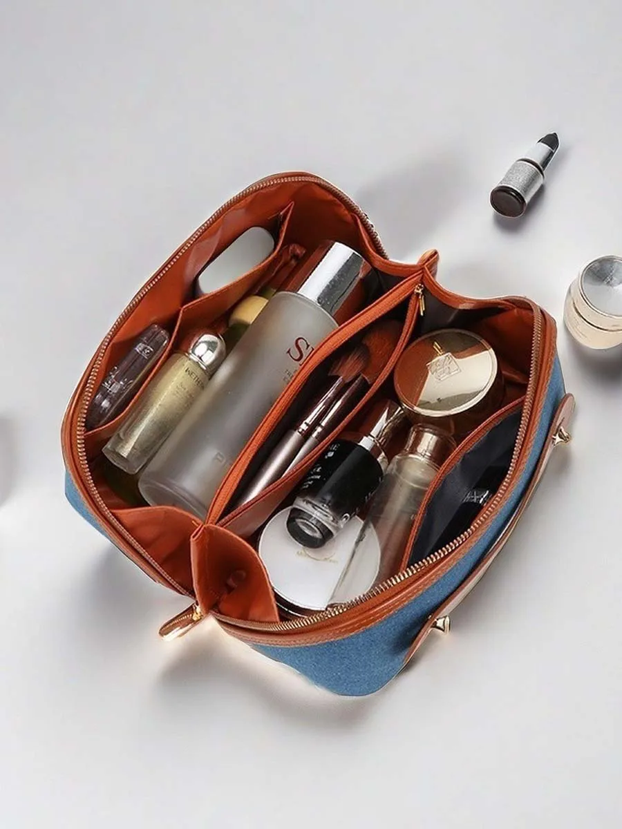 New high-end denim cosmetic bag - portable large-capacity travel cosmetic storage bag for women. Order genuine leather dog bag 1