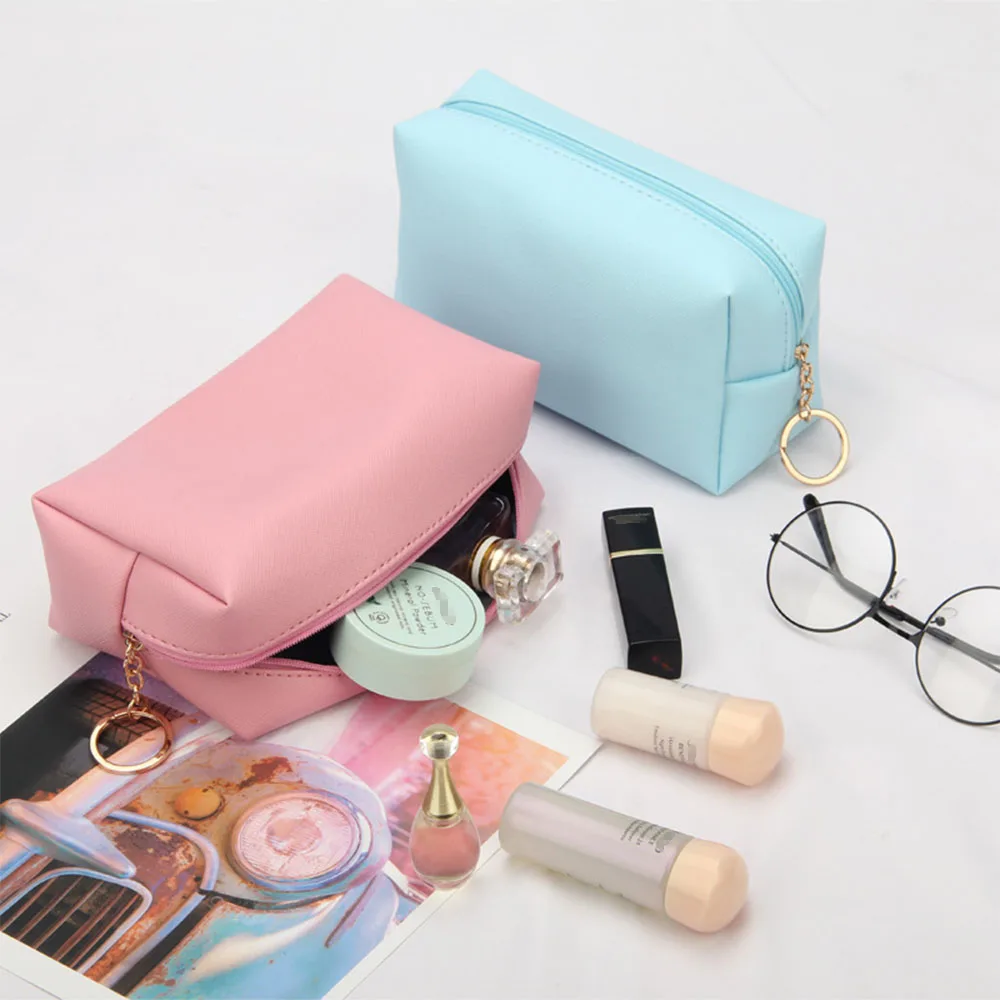 Cosmetic Bag Organizer For Woman Pu Leather Waterproof Small Mini Compartment Makeup Travel Not Transparent compartment photocards storage box transparent stickers idol card holder desk storage organizer classification box stationery