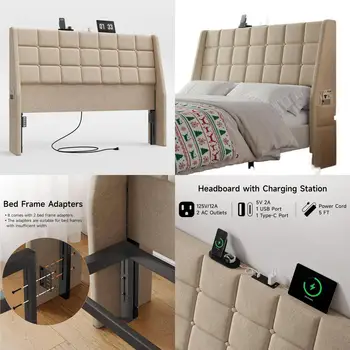 Queen Upholstered Bed with Charging Station 1