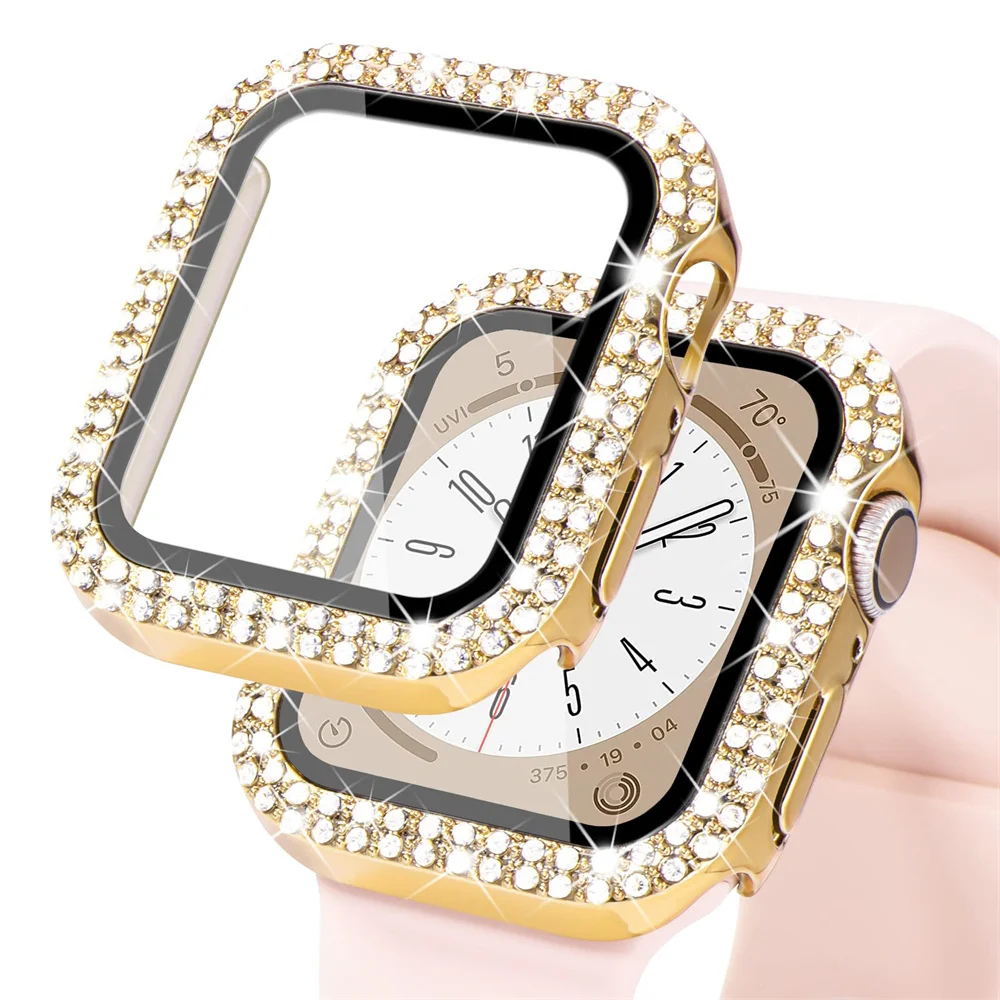 Luxury Diamond-Studded Apple Watch Case with Tempered Glass & Bumper Screen Protector