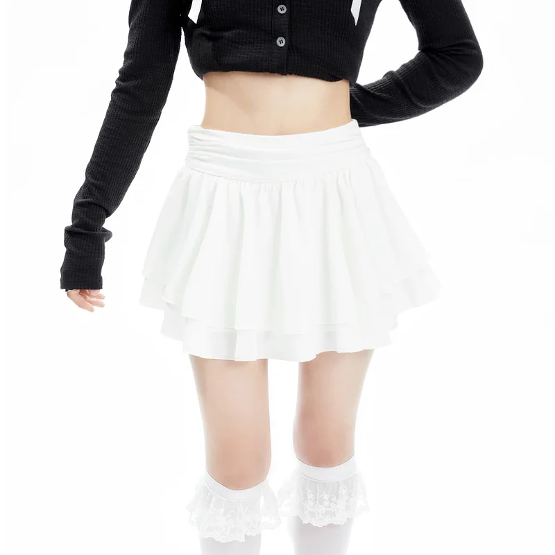 Women’s Solid A-line Layered Mini Skirt With Underpants And Frill Hem Detail