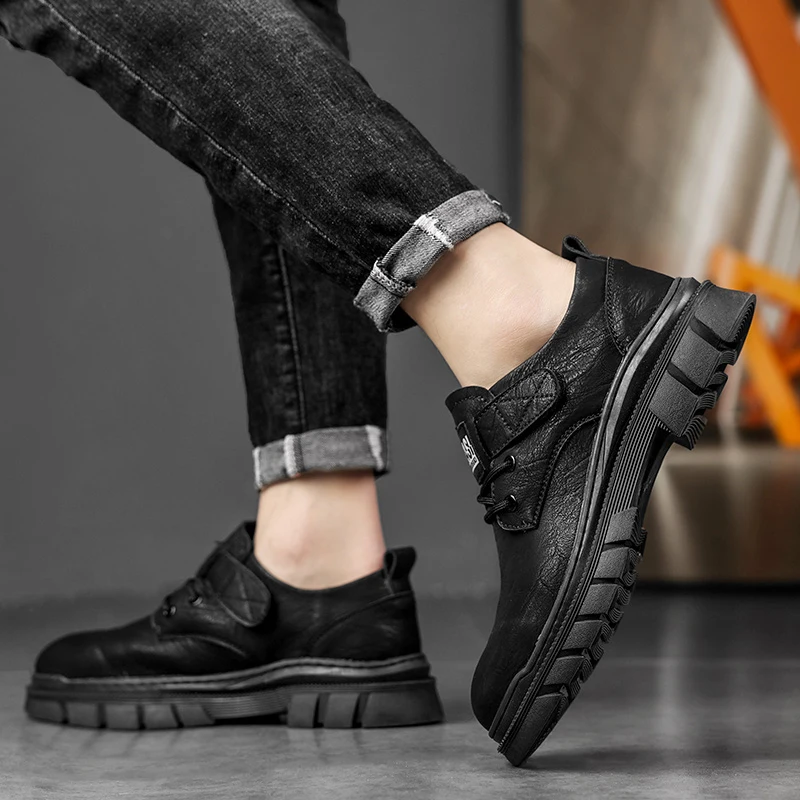 2023 Classic Men's Genuine Leather Shoes Thick Sole Business Shoes Outdoor Men's Casual Shoes Trend Men's Hiking Travel Shoes