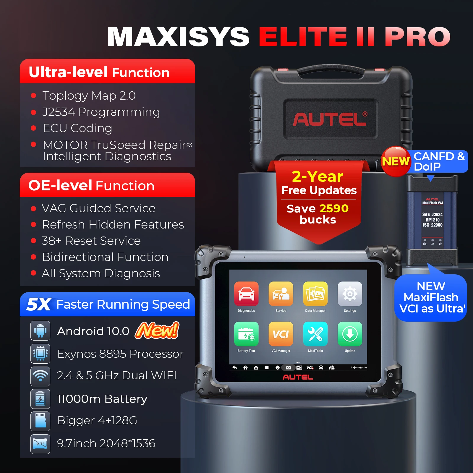 Autel MaxiSys Elite II Pro Scanner New Diagnostic Tools J2534 Reprogramming Tool ECU Coding Auto Scanner