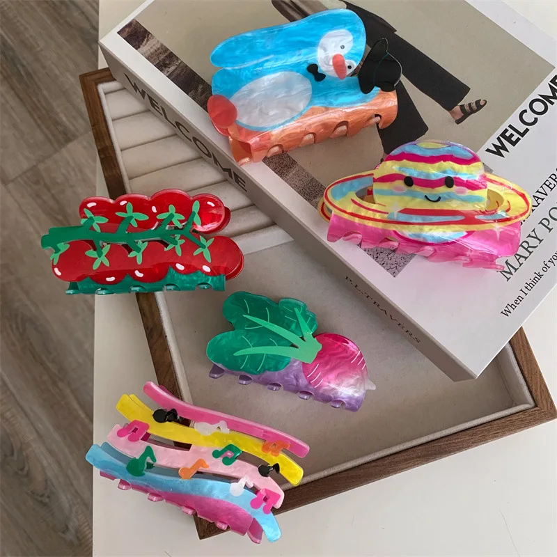Mode Doppelseitige Cartoon Rettich Hinweis Pinguin Stern Krabben Haar Klaue Clip Für Frauen Neue Acryl Barrettes Haar Zubehör Werkzeug