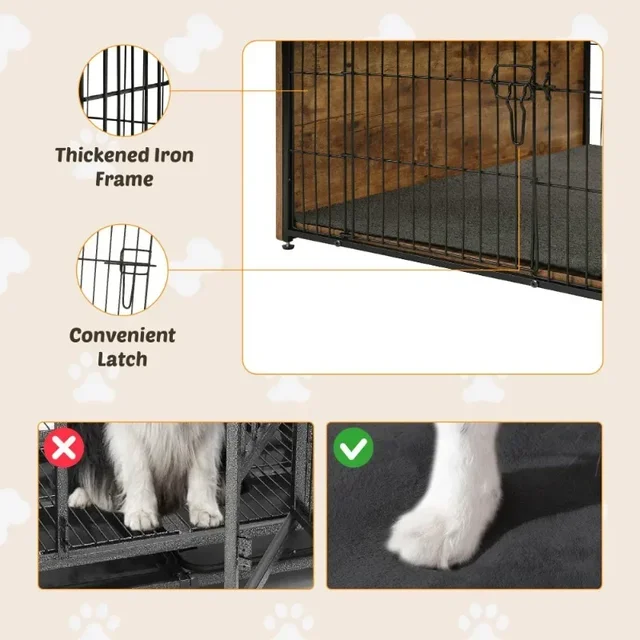 S58753933ca5943e4982853656ee84fa1R.jpg 39 Inch Wooden Dog Kennel Furniture Extra Large Pet Crate End Table Dual Door Brown Heavy Duty Indoor Dog Cage With Cushion