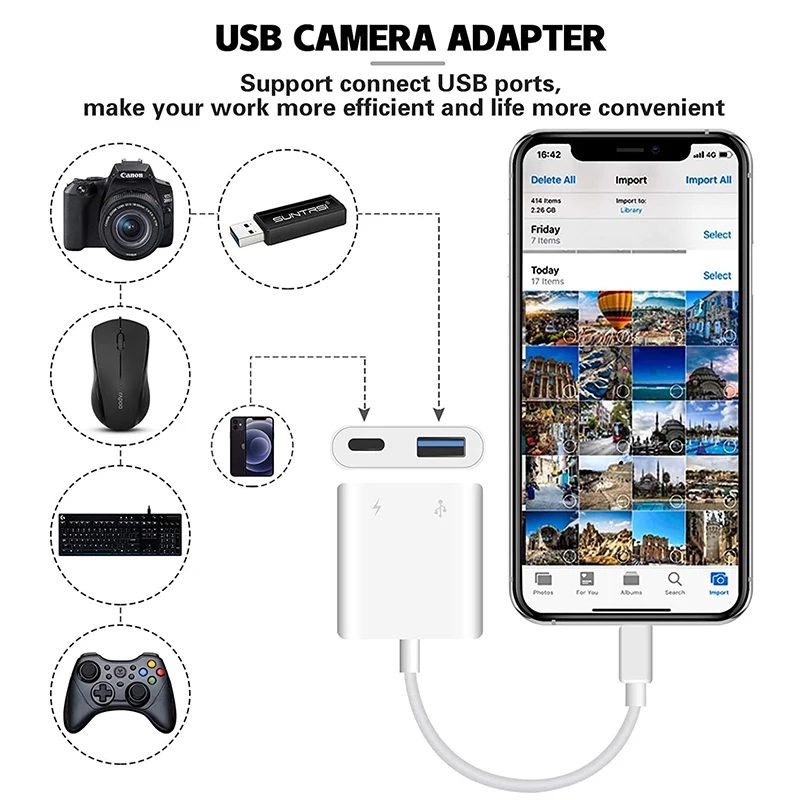 OTG Adapter Lightning To USB Cable 3.0 Converter For Mouse Keyboard Camera Card Reader For iPhone 14 13 12 11 Pro Max XR 8 Plus