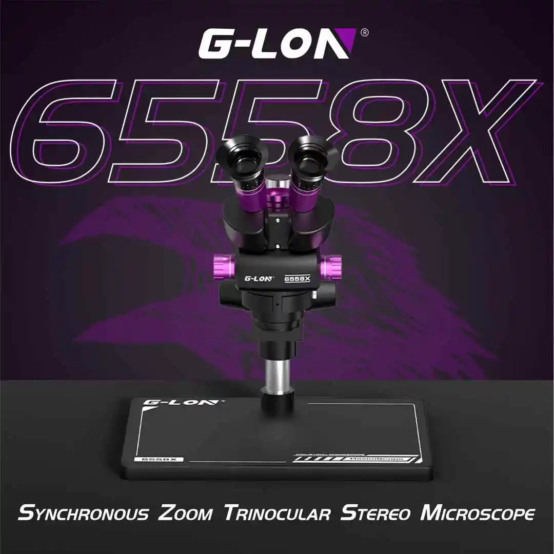 G-LON 6558X Synchronous Zoom Trinocular Stereo Microscope 6.5X-58X