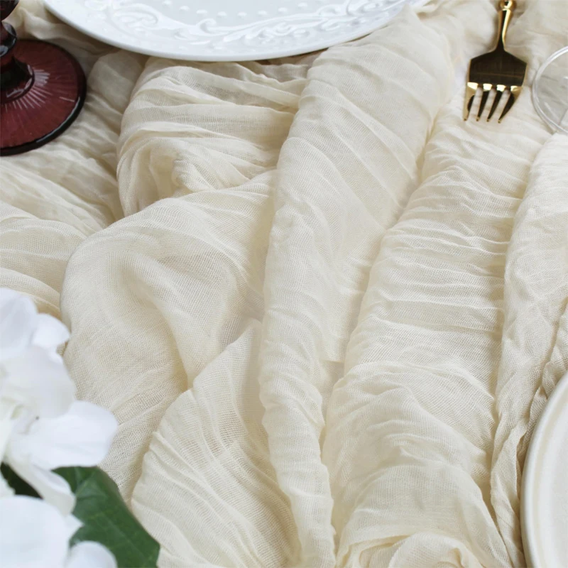 90x400CM Semi-Sheer Gauze Table Runner For Wedding Reception Sheer Bridal Shower Birthday Party banquet Xmas Table Decoration 5