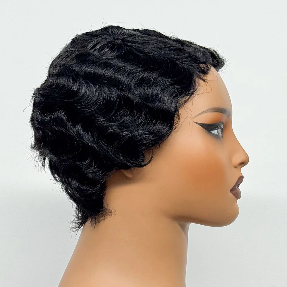 Full Machine Made Wigs Pixie Cut Short Bob Loose Wave Human Hair Wigs Curly Wave Bob Glueless Wigs Remy Hair for Black Women
