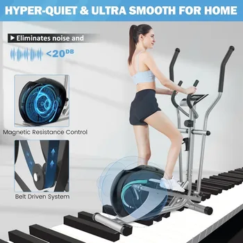 Dripex Magnetic Elliptical Training Machines, Quiet Fitness Cardio Elliptical Trainer w/ 6KG Flywheel, 8 Resistance Levels, 2
