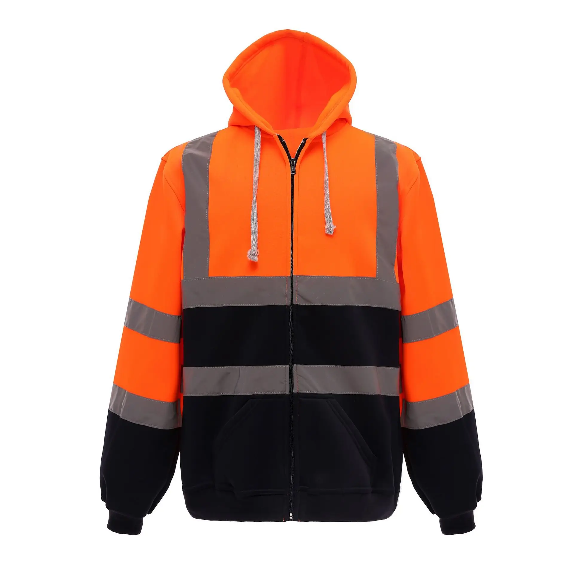 Hi Vis 건설 노동자 안전 후디, 남성용 맨투맨 스트리트웨어, 지퍼 풀오버, 반사 줄무늬, 캐주얼 작업복