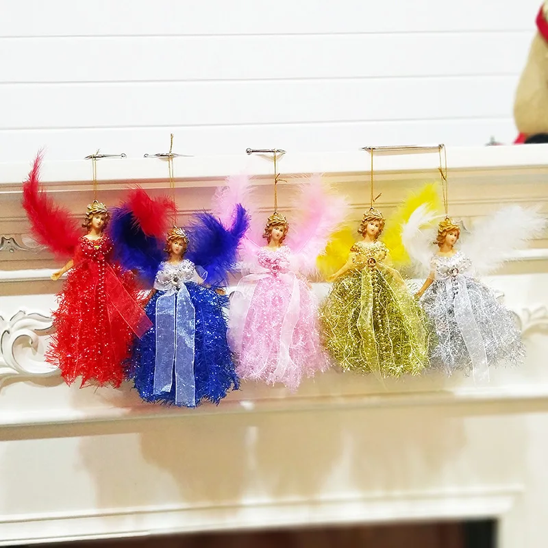 Christmas Angel Doll Pendant Cute Plush Angel With Wings Xmas Tree Hanging Decoration For Home Ornaments Noel Girl New Year Gift