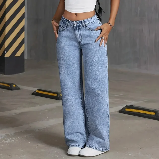 Pantalones de pierna ancha de moda bordados con lazo y bolsillo trasero para mujer Pantalones vaqueros lavados versátiles 6