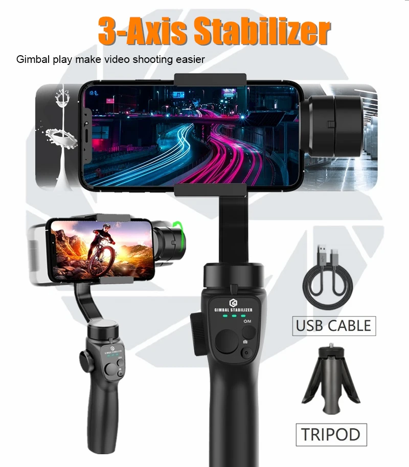 

Long Working Time 3-Axis Handheld Gimbal Stabilizer with Tripod for Smartphone Anti Shake Video Record Phone Holder Selfie Stick