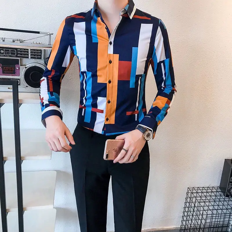 

Spring Autumn New Multicolor Printing Fashion Long Sleeve Shirt Man High Street Casual Loose Button Cardigan Y2K Harajuku Tops