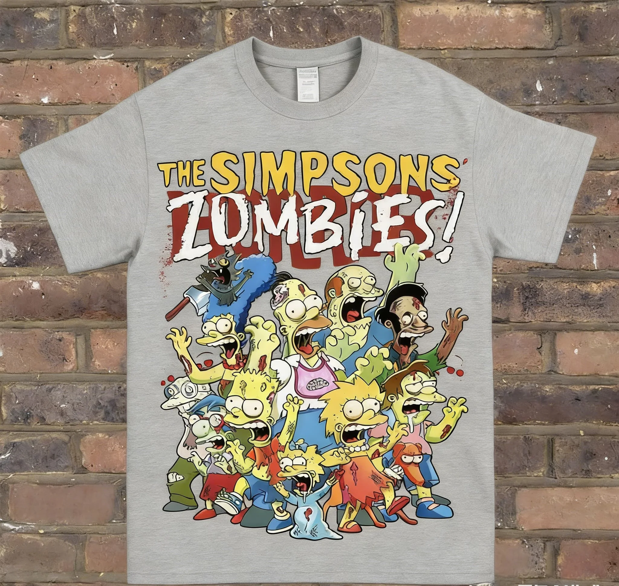 여름 오마주 티셔츠 심슨 좀비 반팔 캐주얼 티셔츠 캐주얼 라운드 넥 반팔 성인 어린이 부모 자식