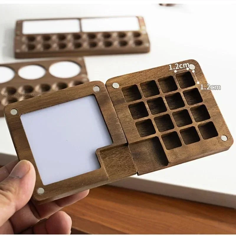Wooden Handmade Watercolor Paint Palette Portable Empty Magnetic Suction Box for Artist Travel Sketch Painting School Supplies color palette watercolor palette