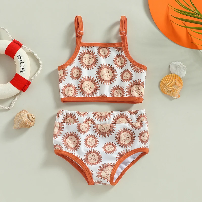 

2023-01-06 Lioraitiin 0-24M Infant Baby Girls 2Pcs Swimsuits Sun Print Bikini Bathing Suit Sleeveless Sling Tank TopsShorts