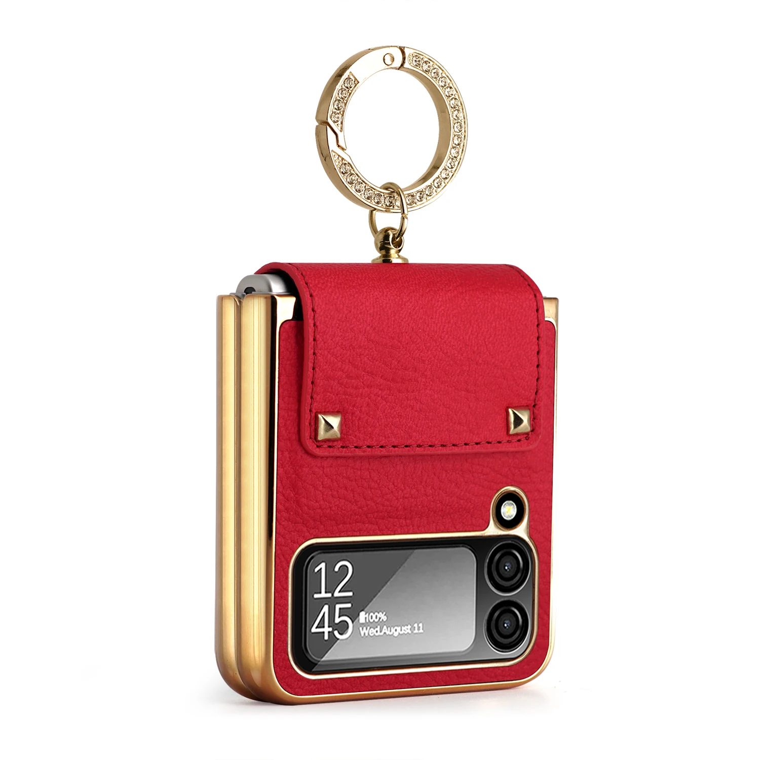 Luxurious Purple PU Leather Case with Finger Ring and Front Screen Protector