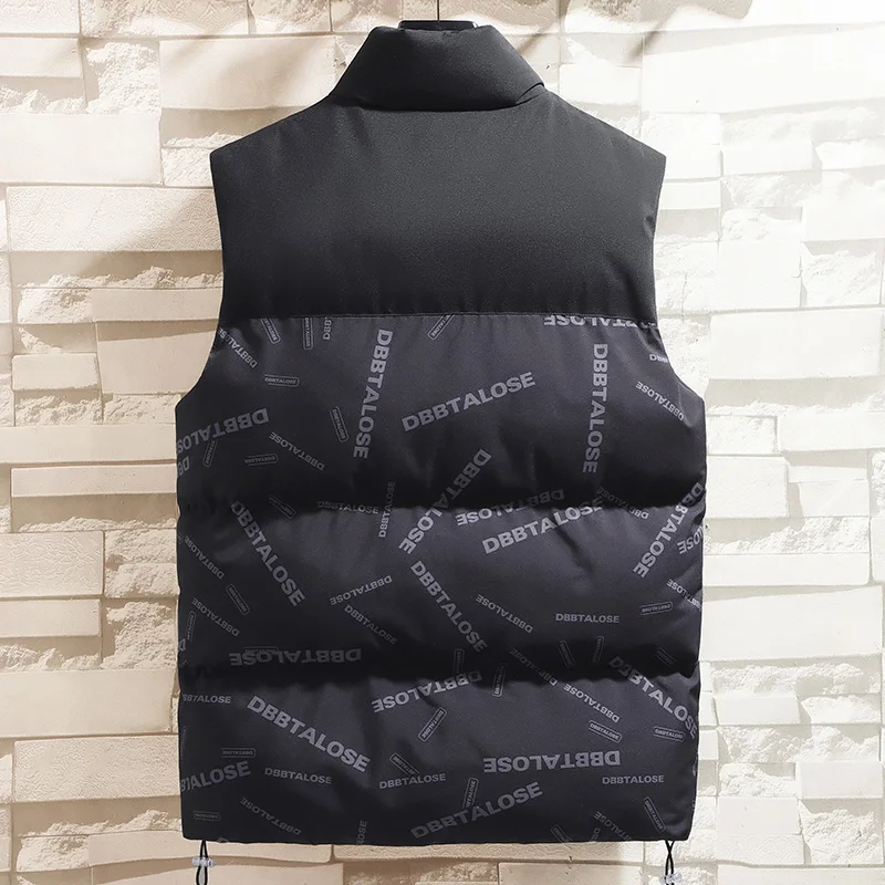Autumn Winter Turtleneck Men's Letter Printed Sleeveless Zipper Pockets Cardigan Coats Vests Casual Loose Office Lady Tops
