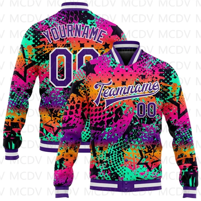 Custom Graffiti Pattern Pink-White Words 3D Bomber Full-Snap Varsity Letterman Jacket