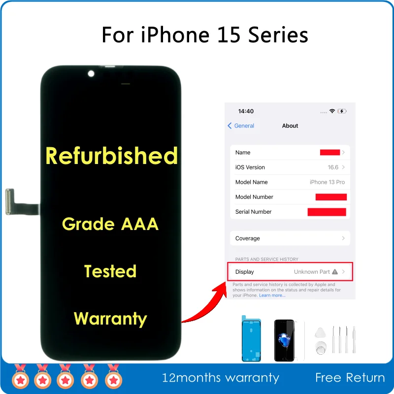 A +++ Schermo Ufficiale Ricondizionato Per Iphone 15 Plus 15 Pro Max Display Lcd Cambia Solo Vetro Esterno Sostituito