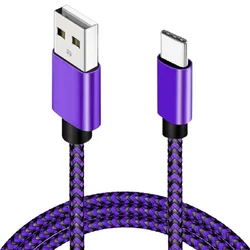 Durable Nylon Braided USB A to Type C Fast Charging Cable - 1m 1pcs (Purple)