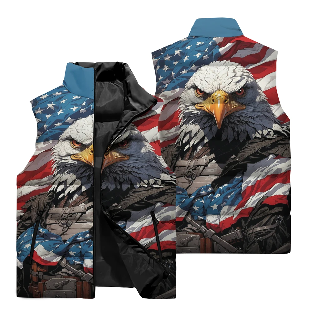 Chaqueta sin mangas para hombre 2024 con estampado de águila en 3D, chaqueta de invierno para hombre, cortavientos, chaqueta cálida para deportes al aire libre y ciclismo para hombre