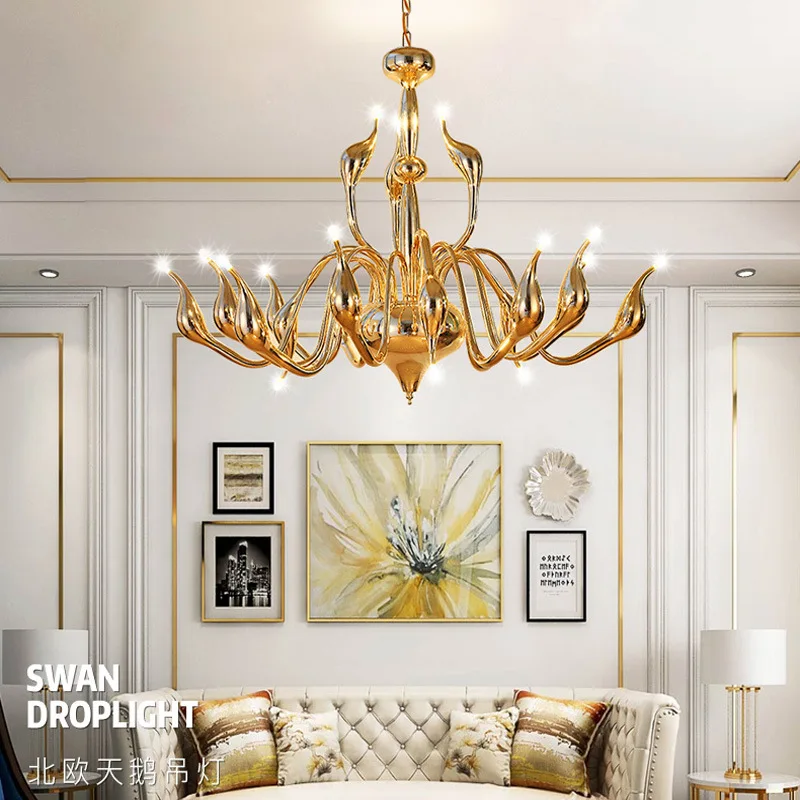 

Design Nordic Princess Romantic Swan Chandelier European Simple Creative Candle Restaurant Living Room Decorative Pendent Lamp
