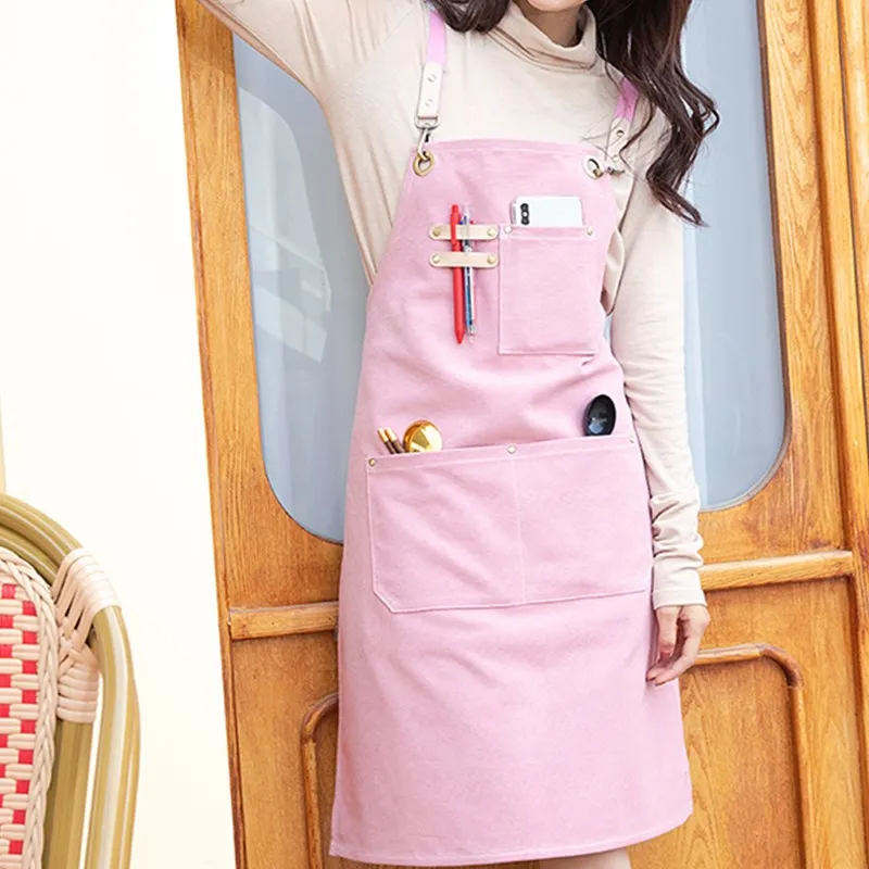 

Cross-back Pink Canvas Apron Cafe Barista Bartender Bakery Pastry Chef Uniform Florist Painter Artist Gardener Workwear E97