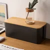 Bamboo Wood Cover Simple Wire Box Cable Management Box Plug Board Storage Box Power Cord Charger Storage 4