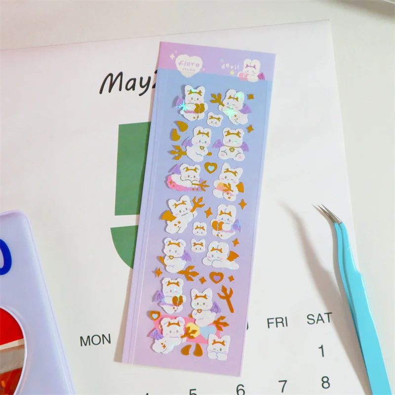 1Pc Kawaii Bear Rabbit Stickers Scrapbooking Decorative Ribbon Cute Sticker Korean DIY Diary Album Stick Label School Stationery