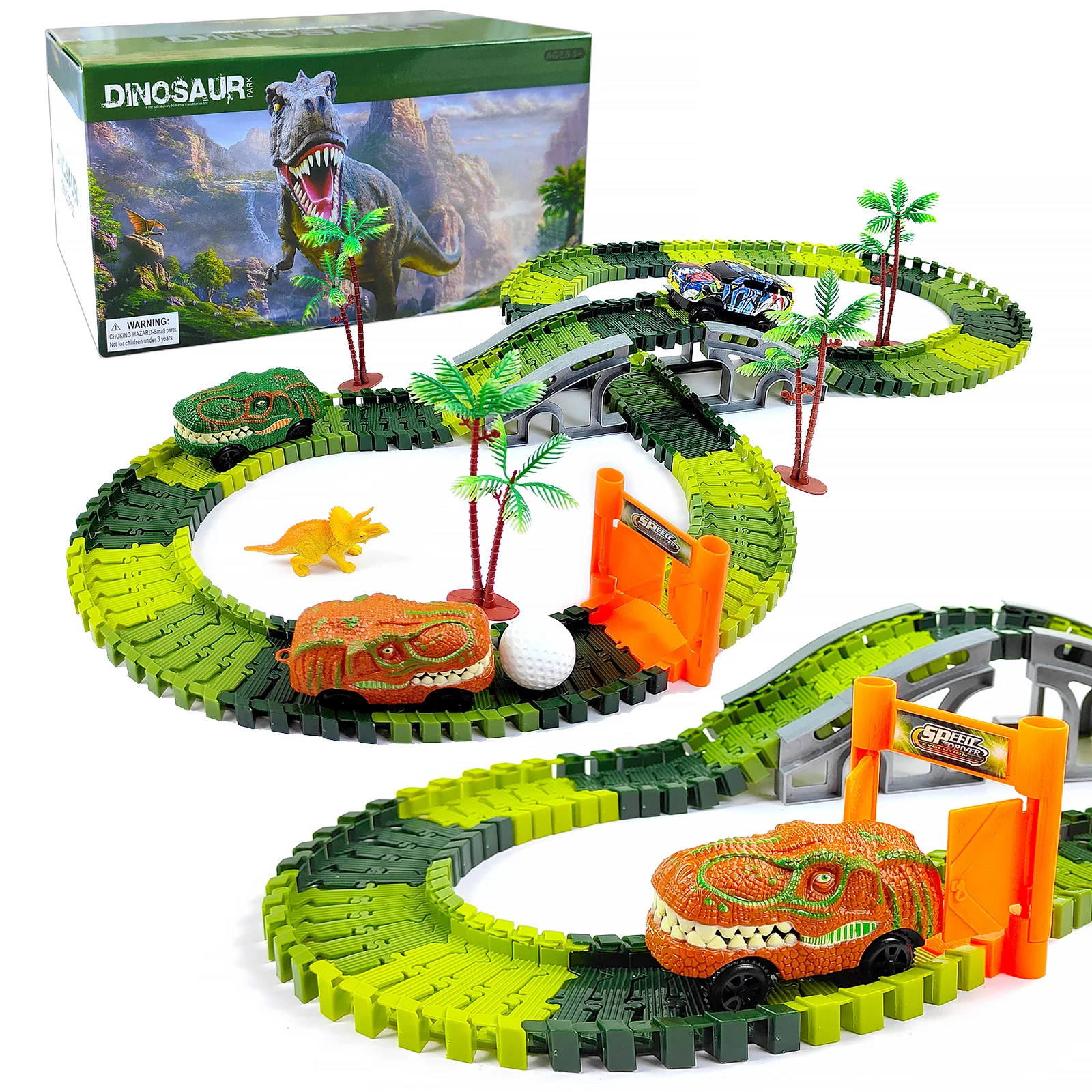 Dinosaur World Track Racing Track Toy Set Dinosaur Railway Toy Car Educational Bend Flexible Race Track Toys For Boy Gift 2