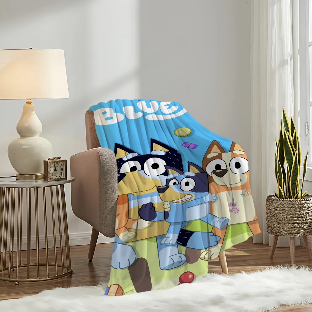 Cartoon Cute B-Bluey-S Dog Blanket Soft Plush Nap Sofa rug for Living Room Warm Office Bedroom Birthday Home Travel Kid Gifts 2