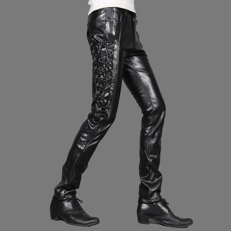 

Spring Autumn Punk Pants For Men Clothes Plus Size Personality Trend Performance Nightclub Men's Tight Feet Pu Leather Trousers