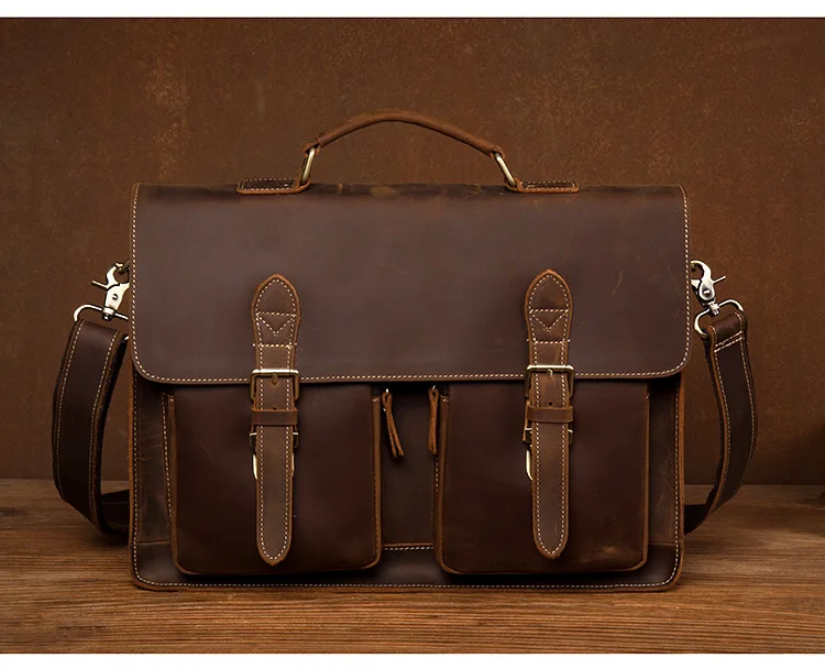 Distressed Brown Laptop Shoulder Bag Briefcase